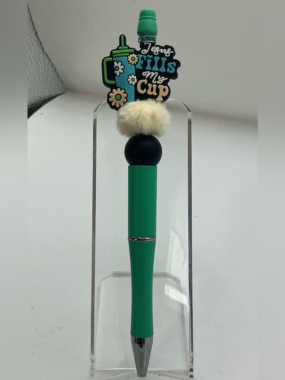 JESUS FILLS MY CUP HANDMADE DECORATIVE BEADED INK PEN BLINGY GREAT GIFT